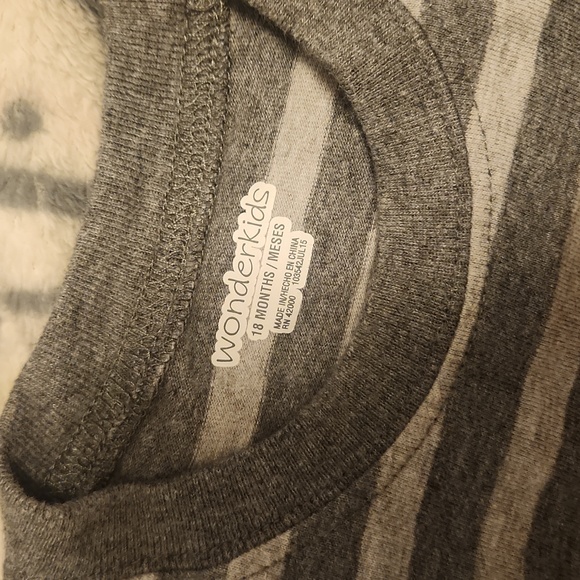 Gray Striped Kids Shirt with Fire Truck Design - Picture 2 of 2